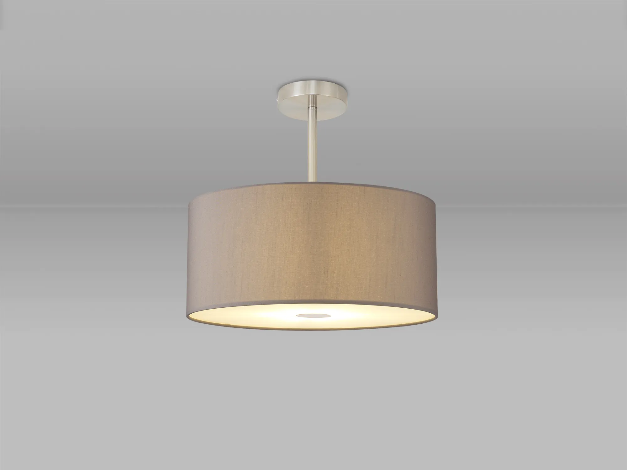 Baymont 40cm Semi Flush 1 Light Satin Nickel, GreyWhite Laminate, Frosted Diffuser DK0262  Deco Baymont SN GR